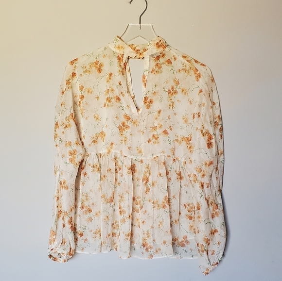 Zara Floral Blouse in Cream and Orange - Picture 2 of 7